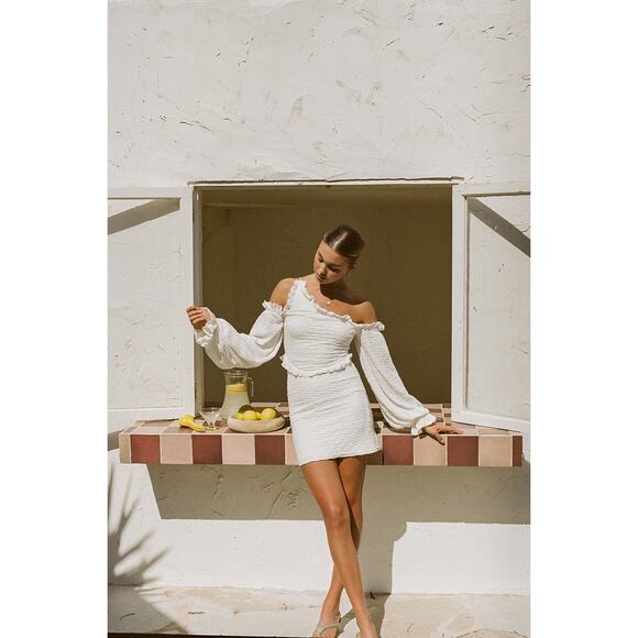 NWT SABO Nola One Shoulder Mini Dress Beige Women’s Size XS - Picture 8 of 9